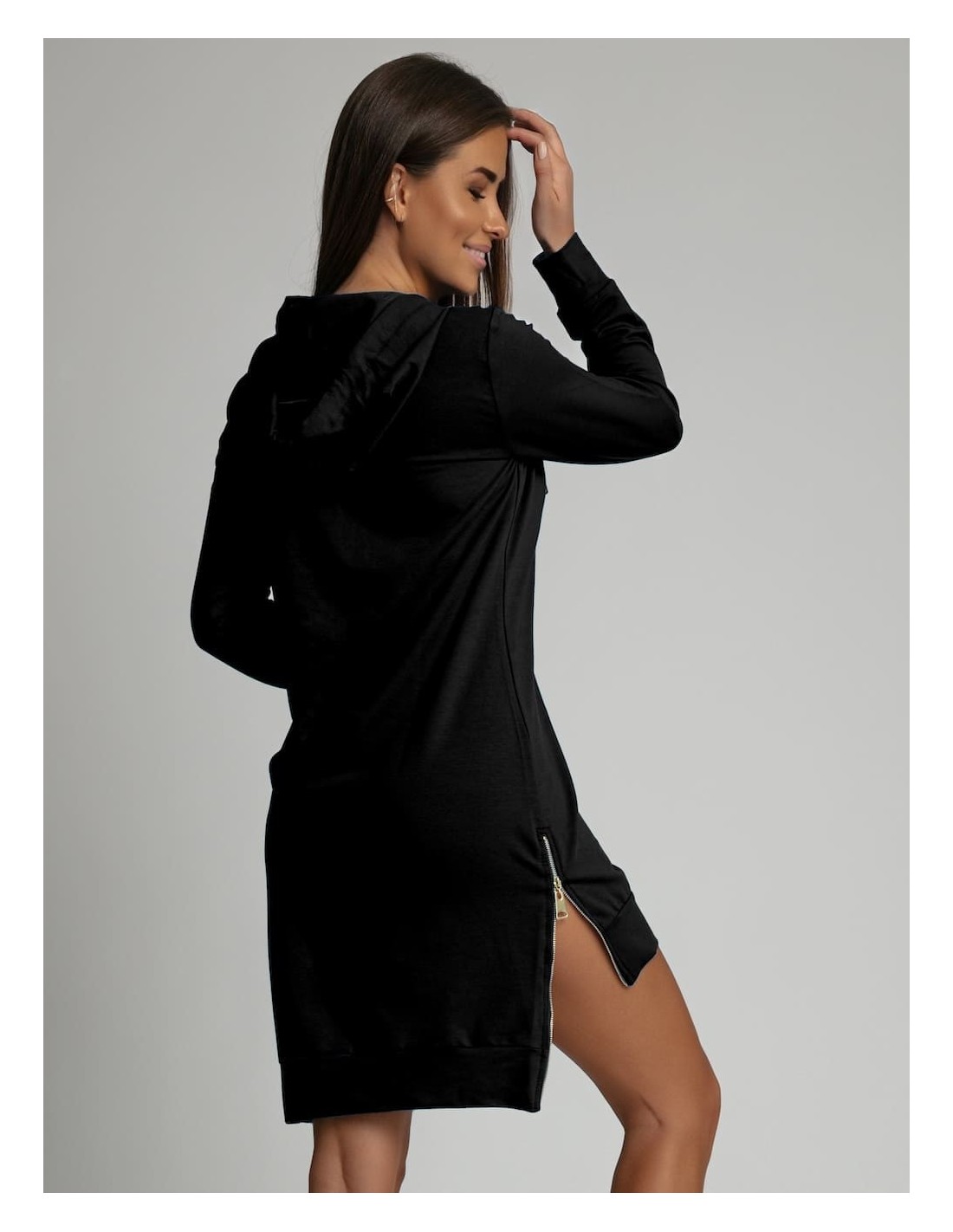 Black asymmetrical dress with zippers on the sides FI536 - Online store - Boutique